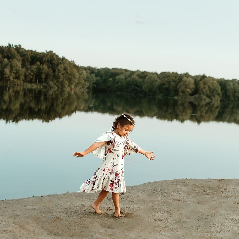 MIA JOY Floral Kids Dress with Ruffle Sleeves